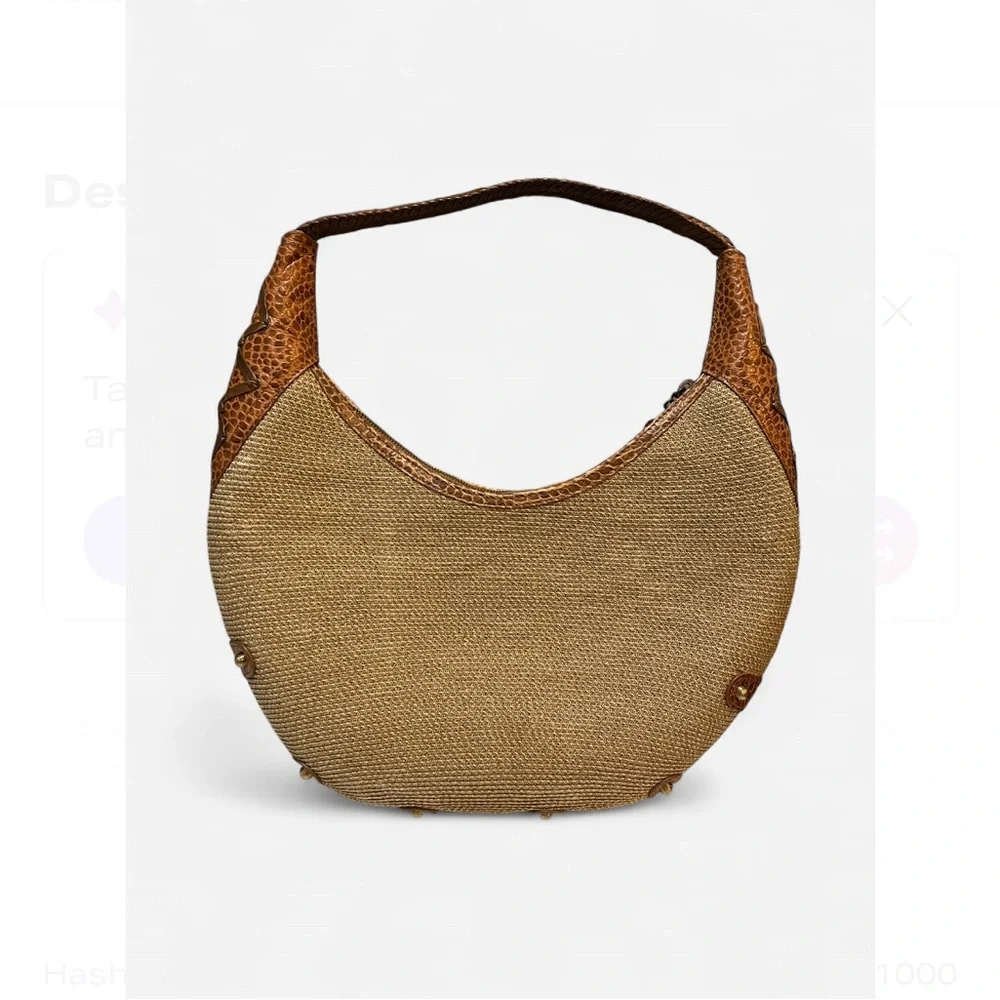 Eric Javits Woven Straw & Leather Hobo Bag Retro Boho